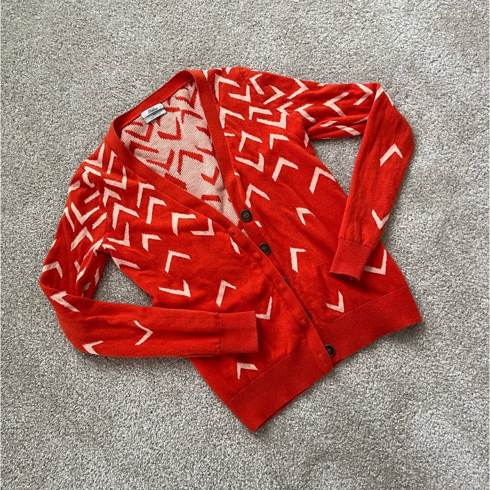 Women’s Madewell Vintage Orange Printed Cardigan Sweater Size XS